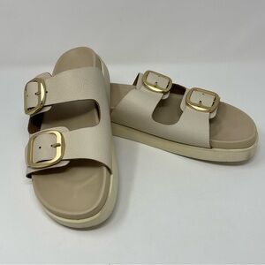 Mila Paoli Cream Leather Double Strap Buckle Slide Sandal Women's Size 9 Italy